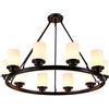 TRFAN Ruota del carro Rustica Durante la Luce, Paralume in Vetro Bianco Smerigliato, lampadario Rotondo in Ferro E27, Illuminazione a soffitto Rotonda Vintage Antica per Isola Cucina-Nero.10 Testa