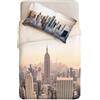 IPERSAN Parure Lenzuola Singolo, 100% Cotone Percalle, 1 Lenzuolo sopra 160x300cm + 1 Federa 83x52cm, Balza Reverse, Fantasia City Skyline New York, Stampa Digitale ad Alta Risoluzione, Made in Europe