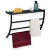 Relaxdays Portasciugamani da Parete, HLP 44 x 56,5 x 23 cm, Mensola da Bagno con 3 Aste per Asciugamani e Ripiano, Nero