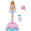 Barbie - Sirena Bolle di Sapone, bambola dai lunghi capelli biondi con ciocca colorata, funzione e soluzione magica per creare le bolle incluse, 3+ anni, JLW56