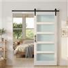 HOMCOM Porta Scorrevole Interno 91.4x213.4cm in Vetro Satinato, MDF e Pino, Binario Silenzioso in Acciaio, Kit Ferramenta, Maniglia Migliorata, Porta da Interno Stile Industriale, Impermeabile, Bagno