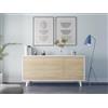 Dmora - Credenza Arvada, Madia moderna a 3 ante e ripiani, Buffet da cucina, Buffet di design da soggiorno, 154x40h75 cm, Bianco e Rovere