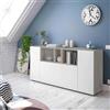 Dmora - Credenza Paterson, Buffet da soggiorno con scomparti, Madia da salotto, Mobile Porta TV, Armadio moderno a 3 ante, 150x41h76 cm, Bianco e Cemento