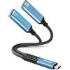 Tisino USB C Splitter 1 in 2 out （0,2 m, adattatore per cuffie e caricabatterie con splitter di tipo C con ricarica rapida PD da 60 W, supporto per chiamate e musica