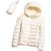 GOBIWM Piumino da donna con cappuccio, ultra leggero, corto, invernale, trapuntato, imbottito, con borsa per il trasporto, bianco, XL