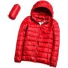 GOBIWM Piumino da donna con cappuccio, ultra leggero, corto, invernale, trapuntato, imbottito, con borsa per il trasporto, Rosso, 4XL