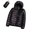 GOBIWM Piumino da donna con cappuccio, ultra leggero, corto, invernale, trapuntato, imbottito, con borsa per il trasporto, Nero , XXS