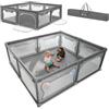 LIONELO WILLOW XL Box Pieghevole Per Bambini, 0-48 Mesi, Ampio Spazio 187 Cm x 207 Cm x 68 Cm, Box Per Neonati in Rete Traspirante, 2 Ingressi Laterali con Zip (Beige, Grigio)