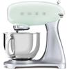 Smeg, Impastatrice Planetaria SMF02PGEU, 10 Livelli di Velocità, Funzione Smooth Start, Ciotola da 4,8 L, Sicurezza Blocco Motore, 2 Fruste, Gancio e Coperchio in Dotazione, 800W, Verde Pastello