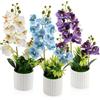 JINXIAN 3 Pezzi Orchidea Finta 35 cm Fiori Artificiali in Vaso 12 Orchidee in Fiore Come Veri con Foglie per Tavolo Soggiorno Decorazione Davanzale (Bianco Blu Viola)