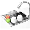 Vauki Scolapiatti per lavello, 43 x 40 cm, in acciaio inox, scolapiatti, pieghevole e rimovibile, da arrotolare, scolapiatti sopra il lavello, tappetino per lavabo in cucina