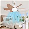 BomKra Ventilatore da soffitto con illuminazione e telecomando, silenzioso, 30 W, 3 velocità, 3 modalità, intensità variabile, timer, lampada con ventilatore per camera da letto