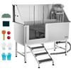 VEVOR Stazione di Lavaggio per Cani in Acciaio Inox, Vasca per Toelettatura per Animali Domestici di Grandi, Medie e Piccole Dimensioni 157,48 cm con Scale, Pannello Filtro per Acqua, Porta Sinistra