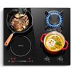 SNDOAS Piano Cottura Misto Gas e Induzione 4 Fuochi 7500W, 4100W Induzione 2 Zone con Ponte/Boost/Timer, 3400W Gas 2 Zone con Bruciatore Wok, Piano Vetroceramica Nero, Sicurezza Bambini