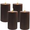 Relaxdays Candele LED, set 4, HxD 13 x 7,5 cm, fiamma tremolante, in cera vera, scanalate, senza fiamma, caffè