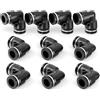 ERGAOBOY 10 pezzi 10 mm diametro esterno tubo nero 2 vie gomito a 90 gradi push-to-connect raccordi pneumatici rapidi push lock, adattatore linea aria in plastica PV