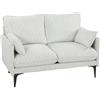 HOMCOM Divano 2 Posti Imbottito in Lino Traspirante con Filati Multicolore Delicati, Divanetto da Salotto con Imbottitura Spessa, Seduta Ampia Profonda, 2 Cuscini, Braccioli, 131x78x83 cm, Bianco