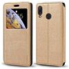 Shantime Custodia Flip in Pelle con Finestra Compatibile con Asus Zenfone Max M1 ZB555KL, Display Visibile, Chiusura Magnetica Invisibile e Slot Carta(Oro)