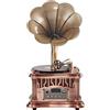 Generic Grammofono vintage con giradischi Bluetooth, radio FM e telecomando, corno in metallo retrò per decorazione domestica e intrattenimento