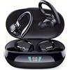 Genérico Cuffie Bluetooth 5.4 senza fili con gancio per orecchie, 32 ore di riproduzione, cancellazione del rumore, controllo tattile, ricarica di tipo C, display LED, IPX7, impermeabile, nero