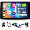 VECHTEL 8 Core 4G+64G Android 15 Autoradio 1 Din con Carplay Android Auto senza Fili, 9'' HD IPS Rotante Schermo Tattile Stereo Supporto Bluetooth 5.0 Radio FM RDS GPS Wi-Fi Mirror Link USB Telecamera