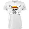 Sabor SRL - T-Shirt One Piece Cappello di Paglia Logo Teschio Ufficiale. Maniche Corte. 100% Cotone. Unisex. Taglie da Adulto Ragazzo.(Bianco, XS)