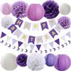 Elektheim 15 lanterne di carta viola alla lavanda, con farfalle 3D, ghirlande di carta, per feste di addio al nubilato, compleanno, baby shower, matrimonio, pensione, San Valentino, addio al nubilato