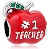 FGT Charm mela rossa per bracciali, collane, ciondoli, n. 1, insegnante, migliore mamma, insegnante, giorno degli insegnanti, compleanno, scuola, regalo, Zirconia cubica, Nessuna pietra preziosa