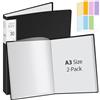 wiksite 2 pezzi A3 presentazioni libro con 30 buste trasparenti per 60 fogli, formato A3, per opere d'arte, cartella per diamond painting, certificati, portfolio - PP - nero