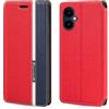 Shantime Custodia Flip in a Righe Classiche Compatibile con SPC Zeus 2 Pro, Chiusura Magnetica Invisibile e Slot Carta, Design a Contrasto(Rosso)