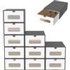 ACXIN Set di 10 scatole per scarpe, impilabili, cassetti con finestra trasparente, cartone in carta kraft, 34,5 x 23,5 x 13,5 cm, colore: antracite