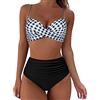 PAIDAXING Costume da bagno da donna a 2 pezzi, bikini avvolgente incrociato, push-up con pantaloncini a vita alta per controllo della pancia, costumi da bagno imbottiti, Grigio, L