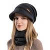 Siganorpy Berretto invernale da donna lavorato a maglia, elastico, morbido, con visiera, foderato in caldo pile, per clima freddo, fodera in pile 55-60 cm (set nero)