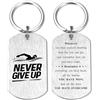 Alotozo Portachiavi con scritta in lingua inglese Never Give Up, regalo per nuotatori e atleti, Natale, laurea, compleanno