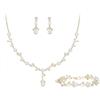 EVER FAITH Set di gioielli per la sposa con zirconi cubici simulati perla foglia filigrana prom party collana orecchini bracciale set per donne abito da sposa, Perla Zirconia cubica