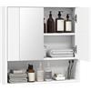 HOMCOM Mobile Bagno da Parete, Mobiletto Bagno Pensile Sospeso Moderno con Anta Soft Close, 2 Ante Specchiate, Scomparto Aperto, Ripiano Regolabile, per Soggiorno e Ingresso, Salvaspazio, Bianco
