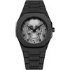 GOGARAMA Orologio Uomo Punk Teschio Acrilico Nero con Design Mediorientale, Orologio al Quarzo Leggero Donna Stile Tempo Libero (Nero-Bianco)