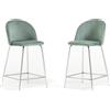 Idea New Garden Srl Set di 2 sgabelli da interno in velluto imbottito con gambe in metallo - design moderno ed elegante, ideale per isole cucina e zone pranzo - SARA XL - Verde giada/argento