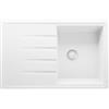 PRIMAGRAN Lavello da Cucina Tutto Bianco 78x50cm, Lavandino in Granito a 1 vasca + Sifone Classico, Lavabo da Cucina Incasso al Mobile 45cm - Milano S069
