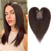 Benehair Topper Capelli Veri Donna, 21g 28CM Extension Capelli Veri Clip Capelli Umani Toupet Capello Lisci Naturali, 8x11cm Marrone Scuro #02