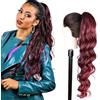 Ser Mulher Coda Capelli Extension Sintetici + Boccoli, LUNGA: 50 cm, PESO: 122g, Effetto Naturale, Ondulata e Voluminosa - Facile da Applicare per Acconciature, EMILY, (Burg Dark Red Degradee)