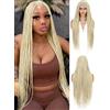 WIGNEE Parrucca a Treccine Box Senza Nodi, 36 Pollici - Pizzo Intero HD con Nodi Triangolari Annodati a Mano - Frontale in Pizzo con Baby Hair - Parrucca Intrecciata Sintetica e Naturale per Donne