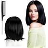 XRVRILE Parrucca nera Bob 12 pollici, capelli lisci sintetici, lunghezza delle spalle, per donne, cosplay, uso quotidiano, carnevale, Halloween