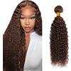 Zeslaerr Curly Human Hair Bundles Sew in Bundles Human Hair Extension Capelli Hair #4 Chocolate Brown Unprocessed Virgin Extension Capelli Veri Minimal Smell Low Tangle For Women 1 Bundle 20 Inch