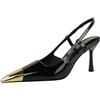 YGJKLIS Donna Fashion Indietro Cinturino Caviglia Tacco Alto Sandalo 8CM Metallo Puntato in Vernice Wedding Party Stiletto Pompe (Nero,40)