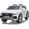 JAMARA 460201 - Ride On Car Audi Q8 12 V - 1,5 ore di guida, 2 motori forti, 2 marce, SD, AUX, porta USB, clacson, suono motore, faro LED, indicatore di tensione della batteria, bianco