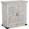 DRW Console Mobile Tavolo di ingresso con 2 ante in legno bianco antico e naturale, 90 x 40 x 90 cm