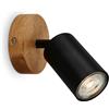 B.K.Licht - Lampada da parete per interni con base in legno, orientabile, GU10, max. 9W, lampada da lettura, lampada da soggiorno, lampada, lampada da parete, lampada da cucina, 9x8,5 cm (DxH), nero