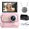 Corelisear Action Camera Panoramica con Anti-Shake, Connessione WiFi e Supporto per Casco da Ciclismo, Videoregistratore HD Compatto per Avventure Outdoor (Rosa)