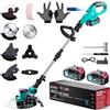Olubfdh Tagliaerba con batteria 21 V 1000 W, motore senza spazzole 3 in 1, 2 × 4000 mAh, testa trimmer girevole a 90°, manico telescopico, display a cristalli liquidi